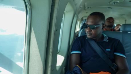 Mr Rene Tolno on board the MAF flight to Conakry.