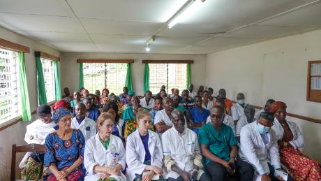 The staff of the Macenta hospital at a staff meeting.